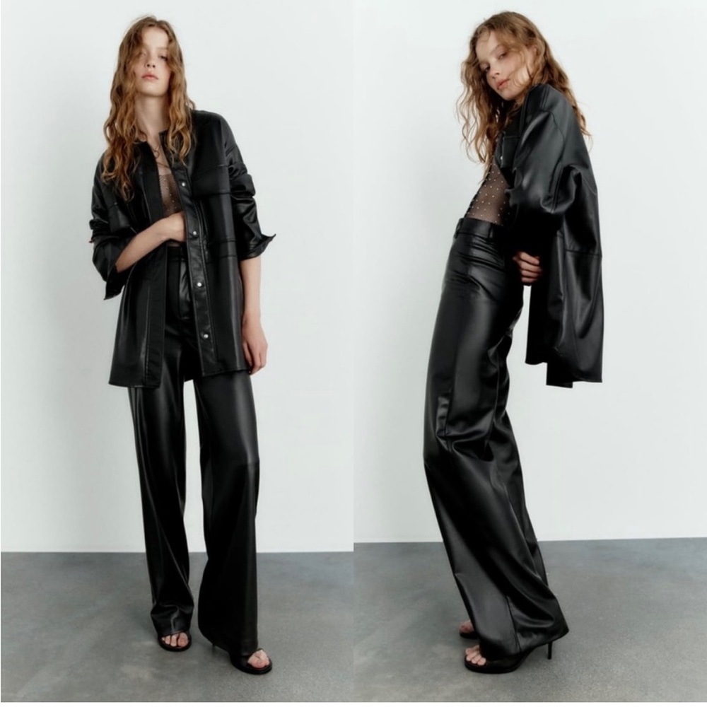 Zara Full Length High Rise Francoise Faux Leather Pants - Picture 1 of 8